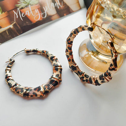 Leopard Simple Large Bamboo Hoop Earrings