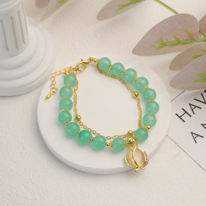 With Golden Shiny Tulip Radiant Springtime Charm - Tulip Green Jade Bracelet